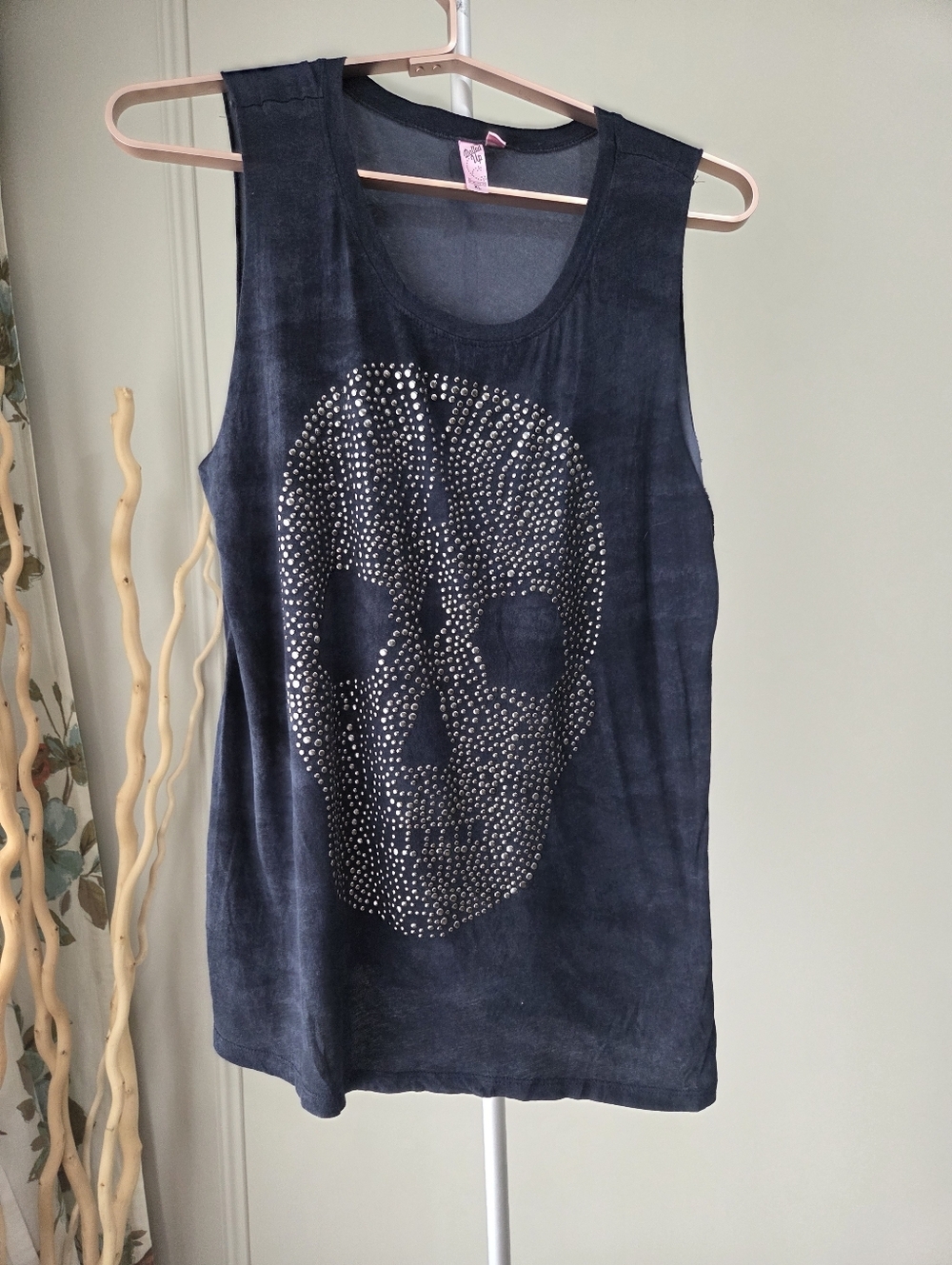 Dolled Up Studded Skull Muscle Tank Charcoal Color Sz.XL